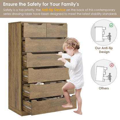 Homfa 7 Drawer White Dresser, 51.3"H Wood Storage Cabinet with Upgraded Stable Base, Vertical Chest for Bedroom Living Room