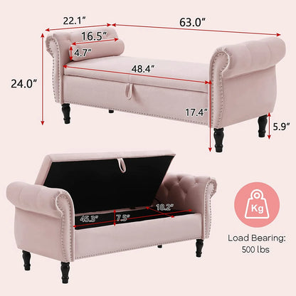 Sumdeal 43.5" Storage Ottoman Bench with 250lb Seating, Linen Upholstered Wood Legs Safety Hinge Flip Top Oval Foot Rest Long Stool for Sofa Couch Bedroom End of Bed Living Room Entryway, White