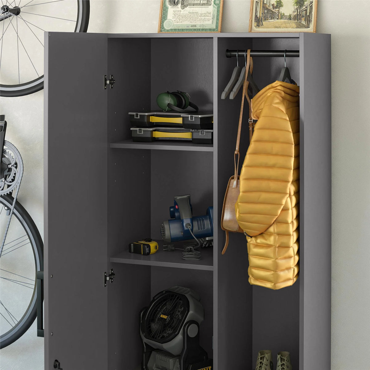 Shelby Tall Garage Storage Cabinet with 1 Door and Hang Rod, Graphite