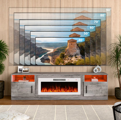 Waleaf Fireplace TV Stand with 36" Electric Fireplace Up to 80" TVs, Modern Wood Media TV Console with Highlight Cabinet, White