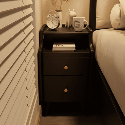 Small Nightstand,Solid Wood Nightstand with Drawers, Walnut Bedside Table for Bedroom
