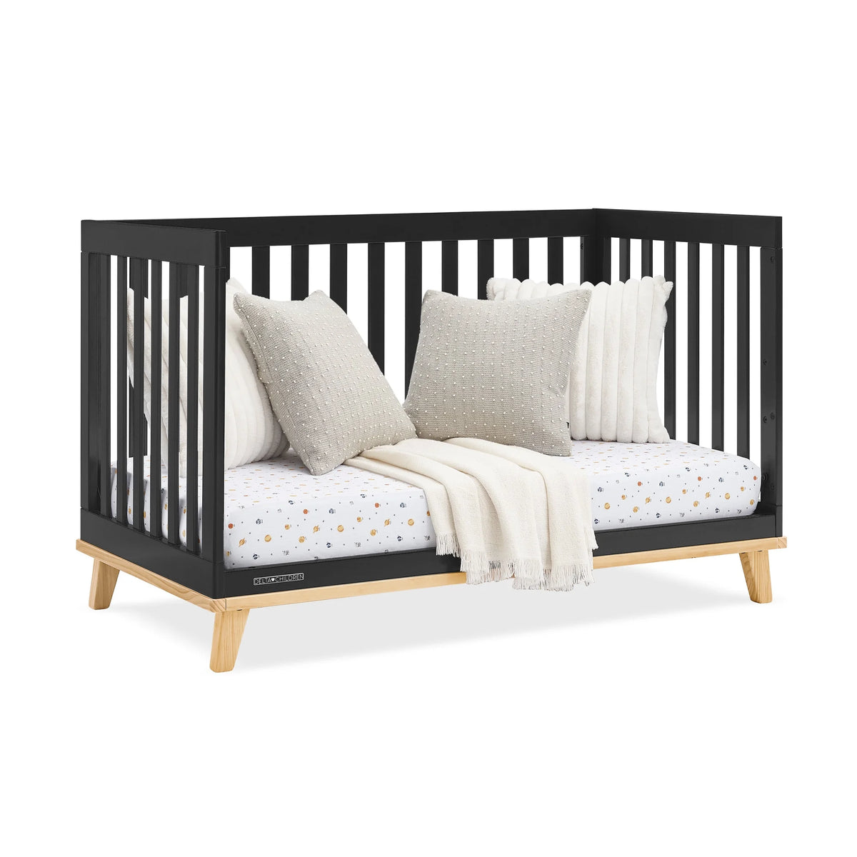 Delta Children Frankie 4-in-1 Convertible Crib - Greenguard Gold Certified, Black with Natural