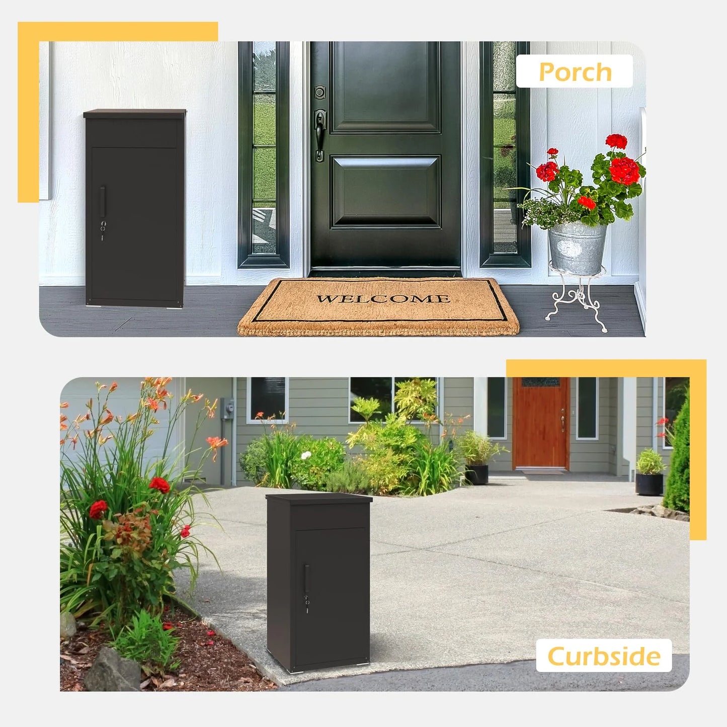 AECOJOY Package Delivery Boxes for Outside Parcel Drop Box Outdoor Storage Box Wall Mounted Express Mail Package Delivery Box 17" x 16" x 38.3" Black