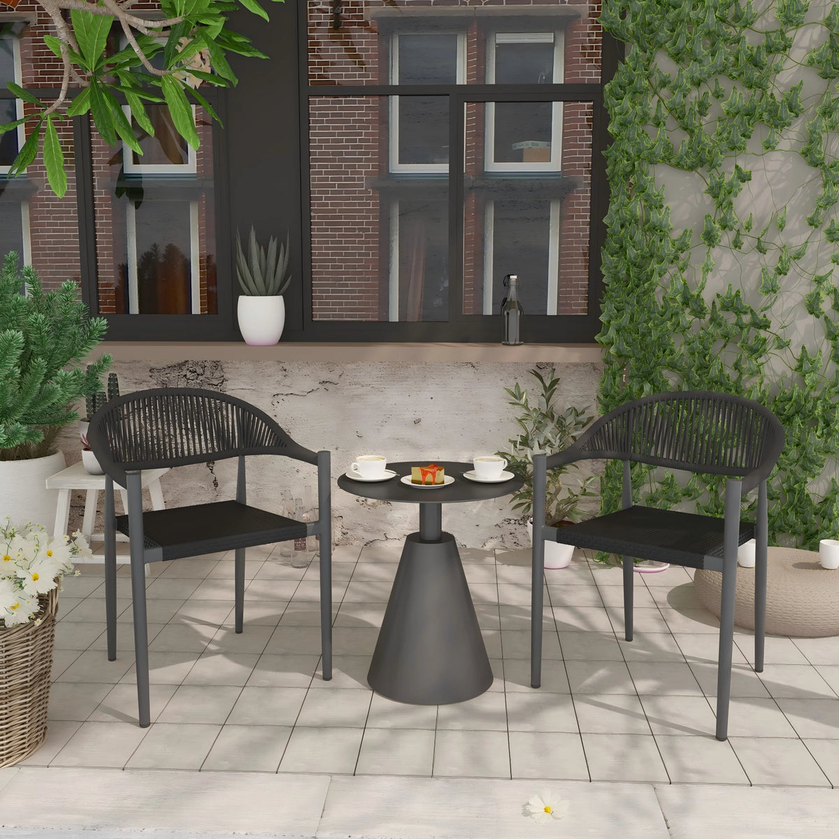 Vmopu New Set of 4 Gray Outdoor  Stackable Dining Chair, PE Rattan for Bistro Restaurant Garden