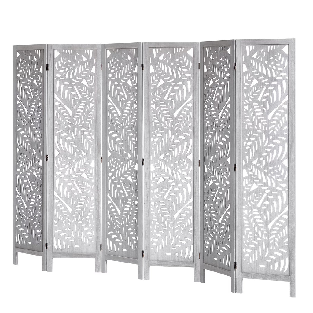 KFFKFF Wooden Space Separator, 6-Panel Foldable Privacy Barrier, 66.9 Inches High Indoor Engraved Partition Screen, Movable Decorative Panel, Ideal for Home, Office, Dining Area & Sleeping Quarters