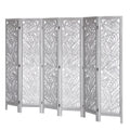KFFKFF Wooden Space Separator, 6-Panel Foldable Privacy Barrier, 66.9 Inches High Indoor Engraved Partition Screen, Movable Decorative Panel, Ideal for Home, Office, Dining Area & Sleeping Quarters