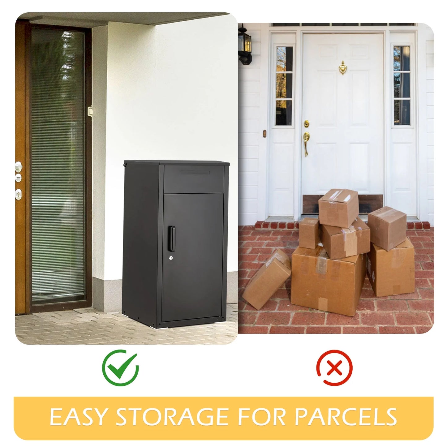 AECOJOY Package Delivery Boxes for Outside Parcel Drop Box Outdoor Storage Box Wall Mounted Express Mail Package Delivery Box 17" x 16" x 38.3" Black