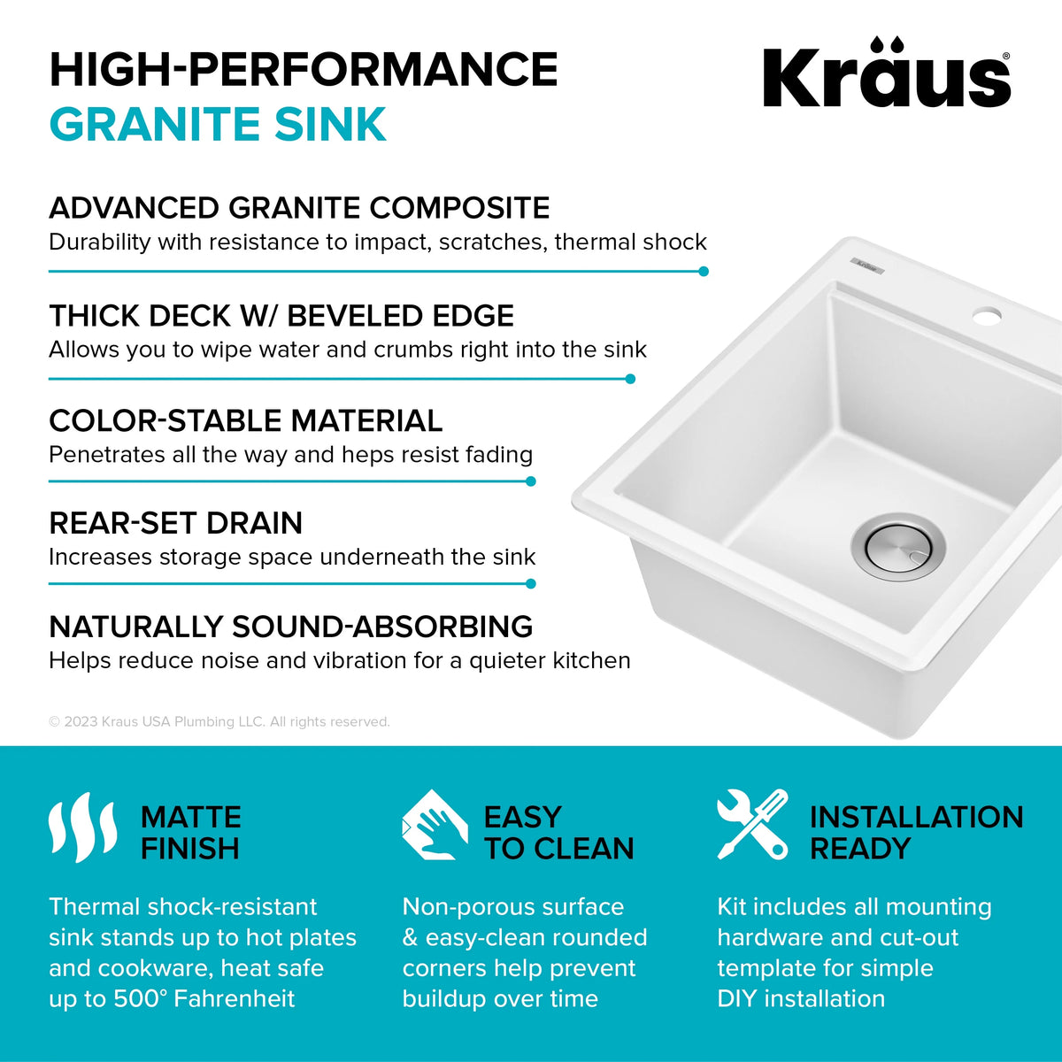 KRAUS Bellucci 18 Granite Composite Workstation Drop-In Top Mount Single Bowl Kitchen Bar Sink in White with Accessories