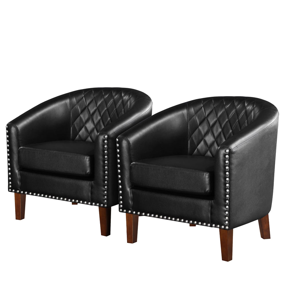 Barrel Accent Chair for living room, modern Leather Club Barrel Chair comfy Reading Armchair for Bedroom, Brown