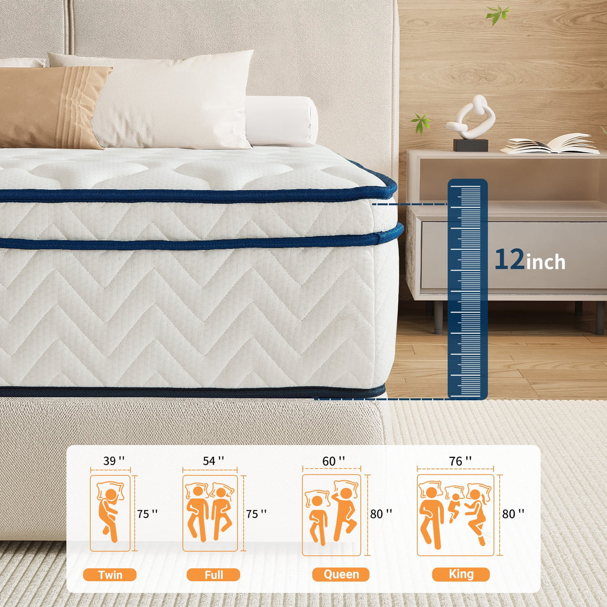 QOFYU Plush Queen Mattress 12 inch, Queen Size Spring HybridGel Memory Foam Mattress,  Queen Mattresses in a Box