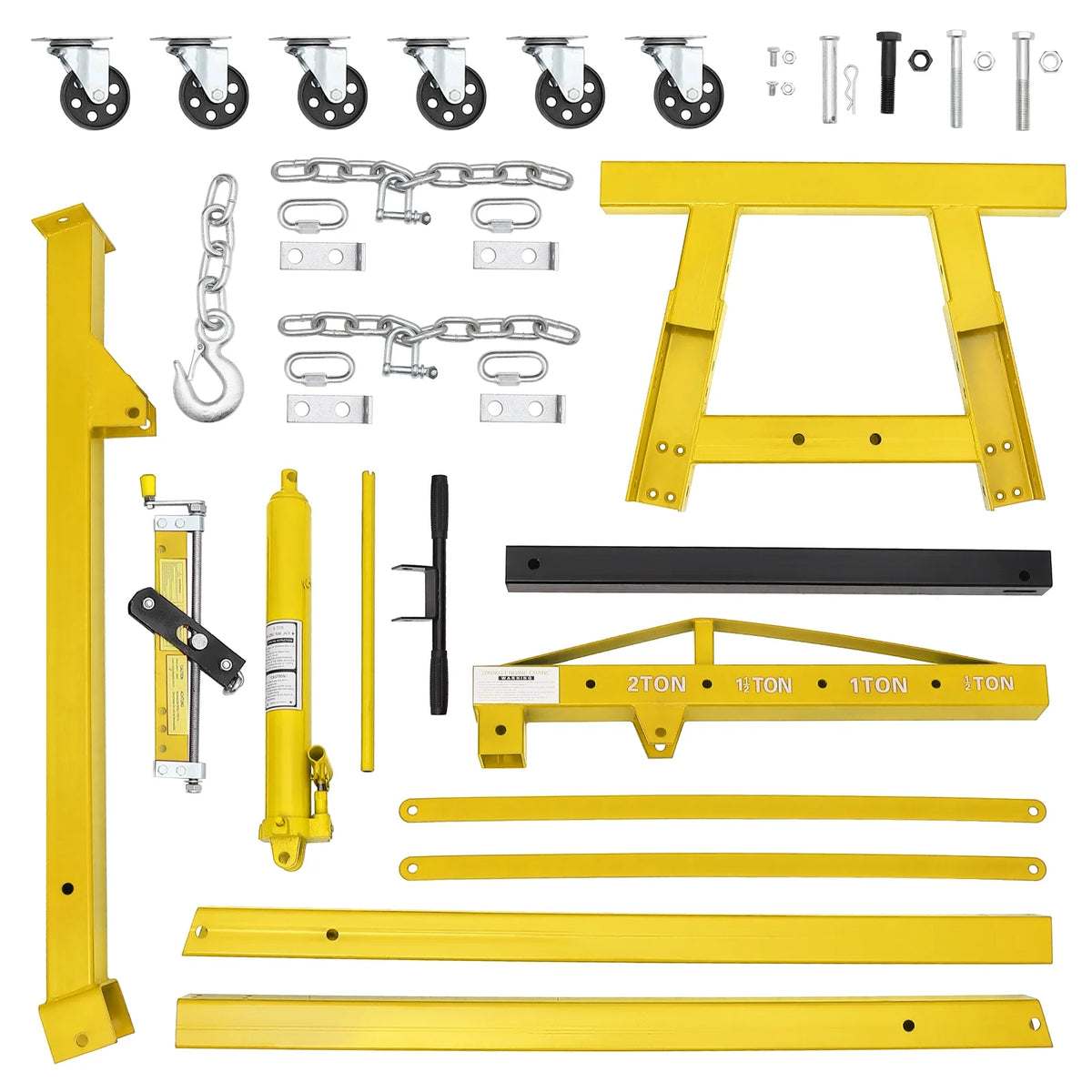 GARVEE 2 Ton Folding Hydraulic Engine Hoist with Lever,Folding Engine Shop Crane Hoist Lift,Heavy Cherry Picker with 6 Wheels for Garage,Workshop,Yellow