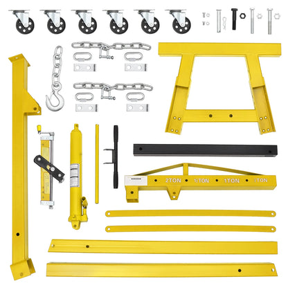 GARVEE 2 Ton Folding Hydraulic Engine Hoist with Lever,Folding Engine Shop Crane Hoist Lift,Heavy Cherry Picker with 6 Wheels for Garage,Workshop,Yellow
