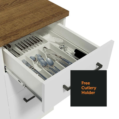 Madesa Hazel Kitchen Storage Base Cabinet with 3 Drawers 23 Inch Wide Engineered Wood Painted Finish Floor Mount Removable Plinth - White