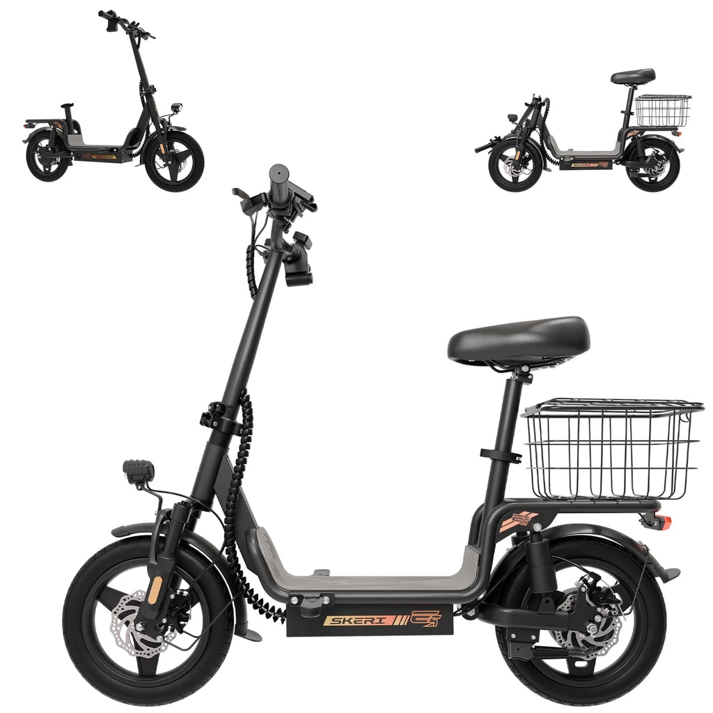 Skeri Electric Scooter with Seat for Adult and Basket, 14 Inch Tire Electric Scooter with Dual Shock Absorbers, 350W Motor with 25-Mile Range, Speed Up to 20 MPH (Gen 2.0)