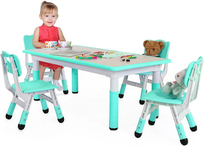 Arlopu Toddler Table and Chair Set Height Adjustable, Kids Activity Table for Reading, Drawing, Eating, Studying, Max 220lbs