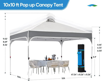 Quictent 10x10 Pop up Canopy TentPortable Instant Shelter with Vent, Ez up Canopy with Reflective Top and Fluorescent Rope