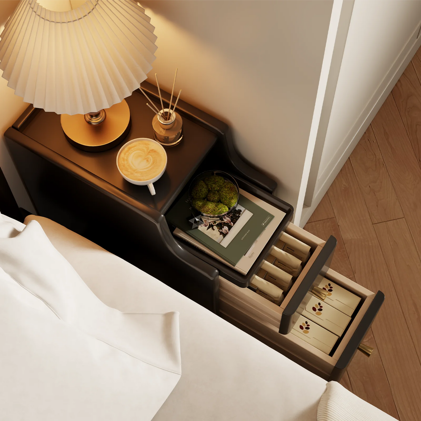 Small Nightstand,Solid Wood Nightstand with Drawers, Walnut Bedside Table for Bedroom