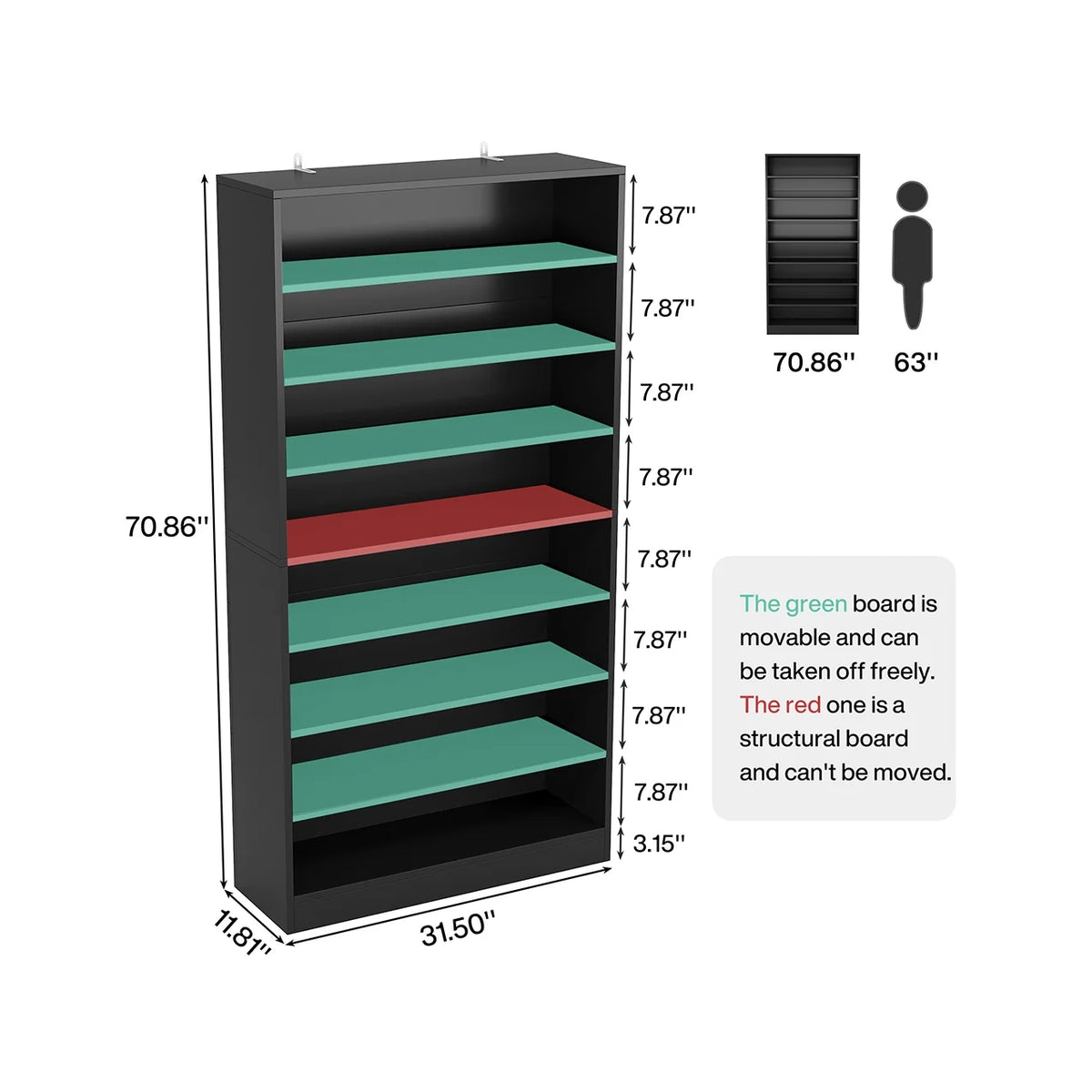 Hommoo Modern Wood Freestanding Shoe Cabinet, 8 Tiers 40-45 Pairs Shoe Storage Rack Organizer for Entryway, Gray