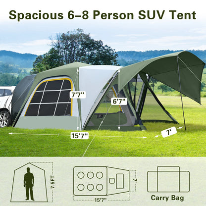 MOPHOTO SUV Tents for Camping 4 People, PU 3000mm Waterproof SUV Tent Attachment Tailgate Tent for Car Jeep Van, Spacious Space 8.2'L x 8.2'W x 7.2'H with 2 Awnings & Double Door