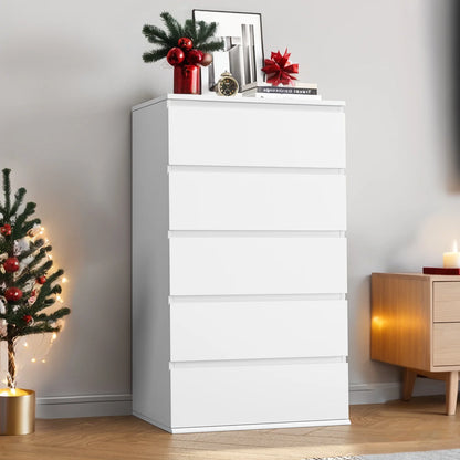 Homfa 5 Drawer White Dresser, Modern Storage Cabinet for Bedroom,Tall Chest of Drawers for Living Room