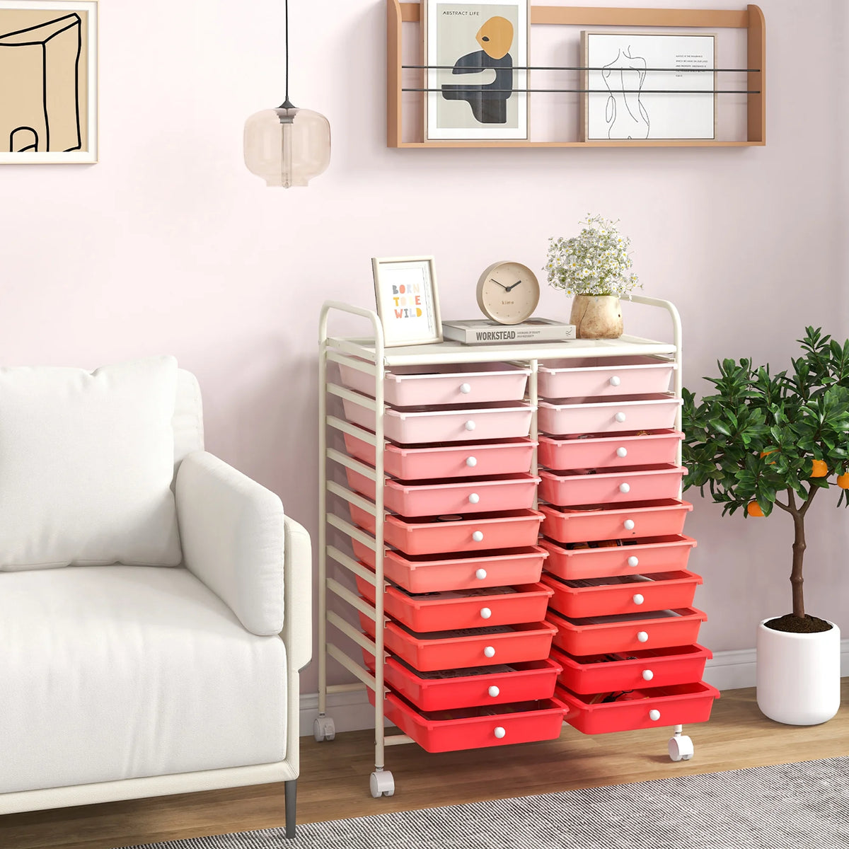 Gymax Office Rolling Cart 20 Storage Drawers Scrapbook Paper Studio Organizer Mutlicolor