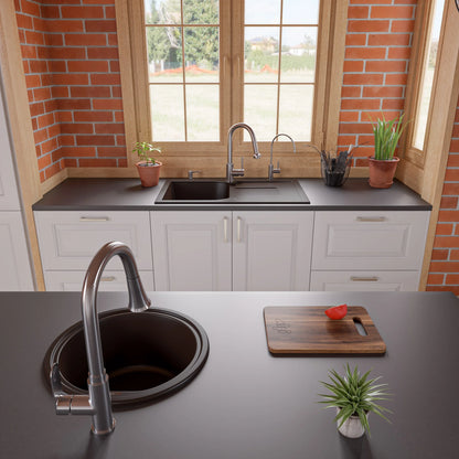 ALFI brand AB1620DI-BLA Black 34" Single Bowl Granite Composite Kitchen Sink with Drainboard