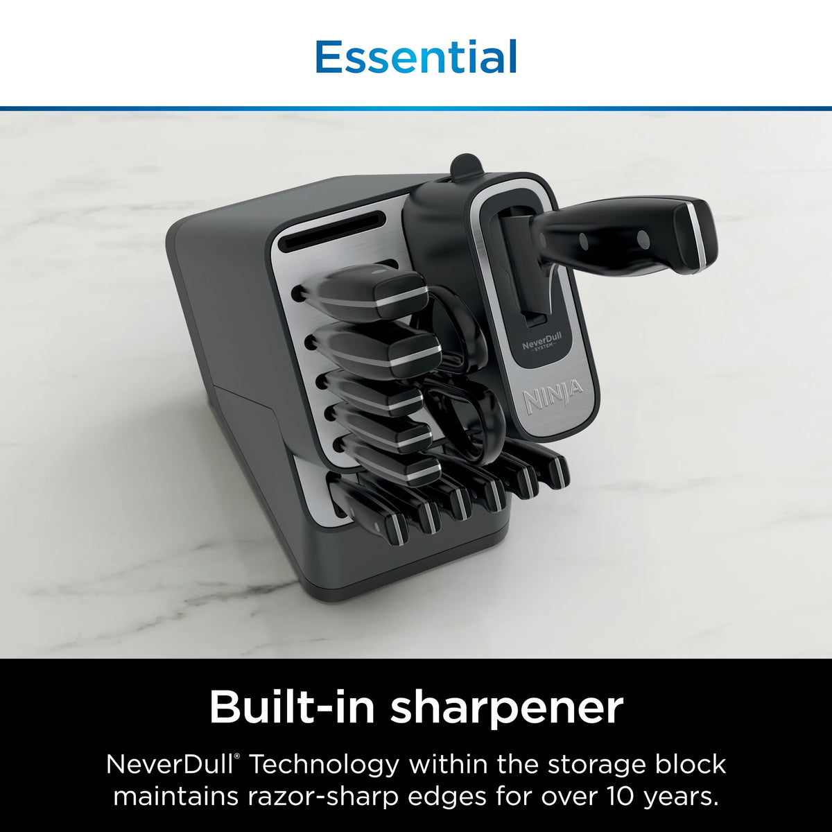 Ninja NeverDull 14-Piece Stainless Steel Essential Knife System with Built-in Sharpener, K12014 Black/Gray