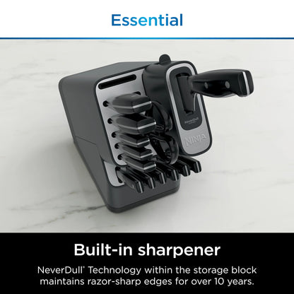 Ninja NeverDull 14-Piece Stainless Steel Essential Knife System with Built-in Sharpener, K12014 Black/Gray
