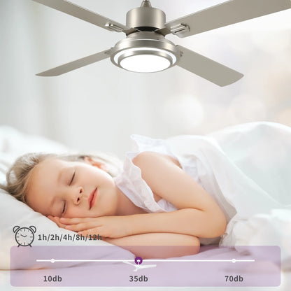 Dextrus 52'' Ceiling Fan with Light and Remote Control, 6 Speeds, 5 Timer Settings, and Dual-Finish Blades (Nickel)