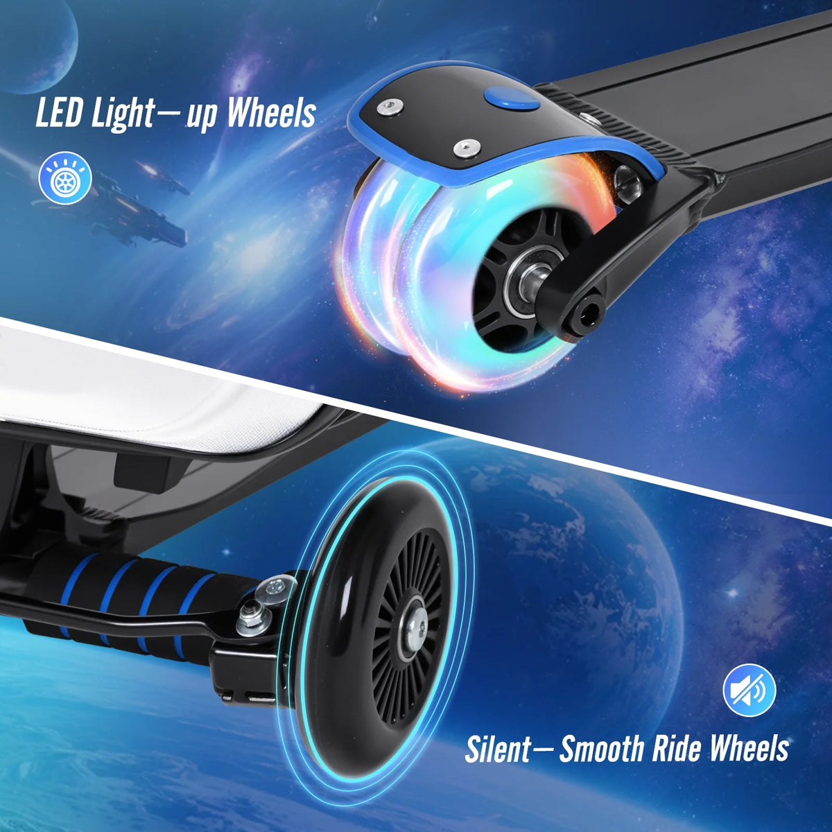 Advwin Ride-On Scooter Suitcase with LED Light-up Wheels, Hardshell Lightweight Foldable Rideable Luggage for Kids & Adults, Silver