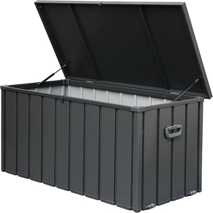 150 Gallon Outdoor Waterproof Storage Deck Box with Portable Side Handles and Moving Roller, Large Patio Storage Lockable for Outside Cushions, Throw Pillows, Garden Tools, Dark Gray