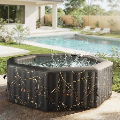 RELXTIME 2 Person Oval Inflatable Hot Tub Set Outdoor Spa with 100 Massage Jets, LED Light , Black