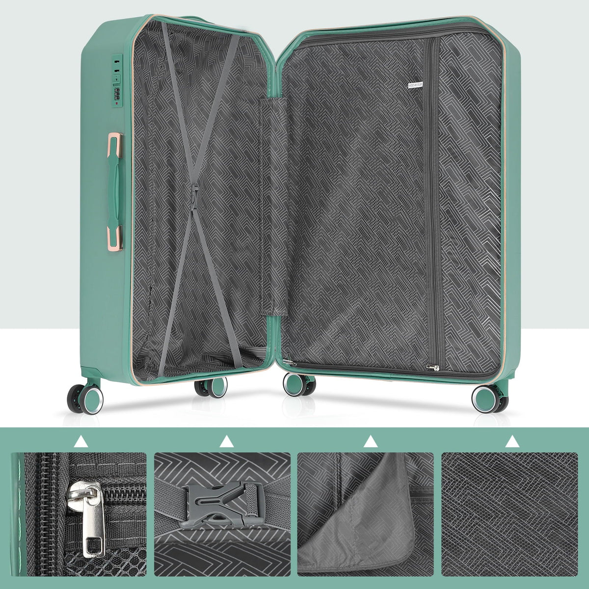 5PCS Travel Luggage Set with Makeup Case, Mint Green