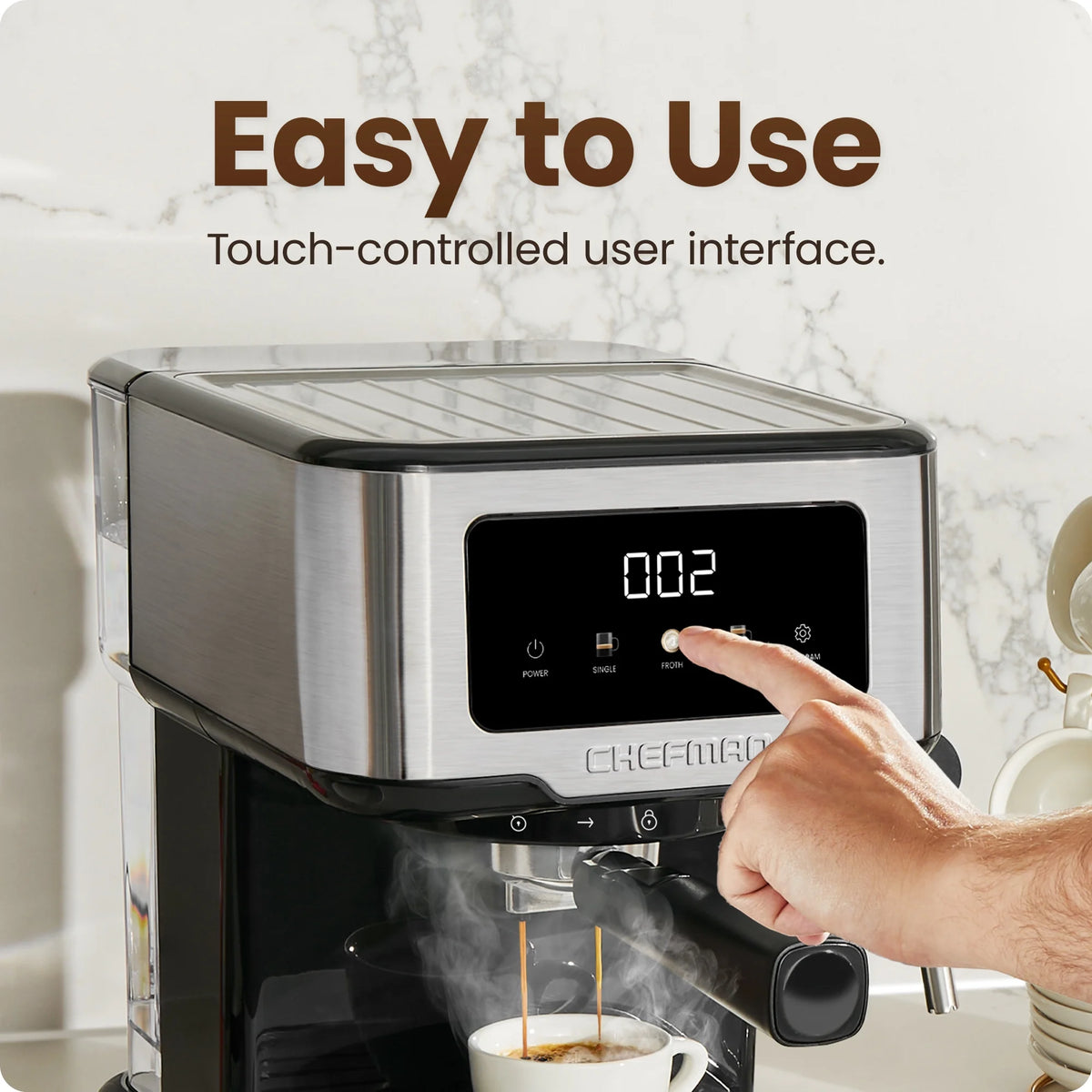 Chefman CraftBrew Espresso Machine w/ Steam Wand and Touch Controls �C Stainless Steel
