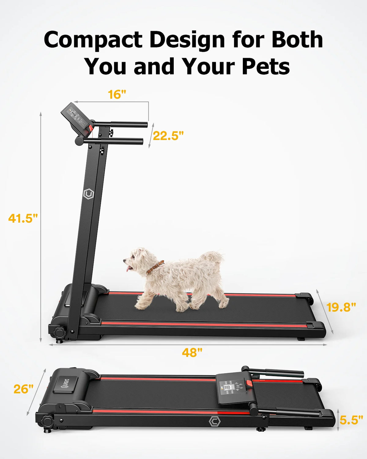 UREVO Folding Treadmill, 2.25HP Portable Mini Treadmills for Home Office, Compact Threadmill with 12 HIIT Modes, LCD Display, 265 lbs Capacity