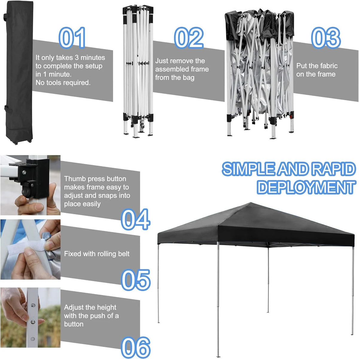 GVDV Canopy Tent, 10x10 ft Easy Pop up Outdoor Canopy Tent, Portable Straight Leg Gazebo Instant Canopy, Blue