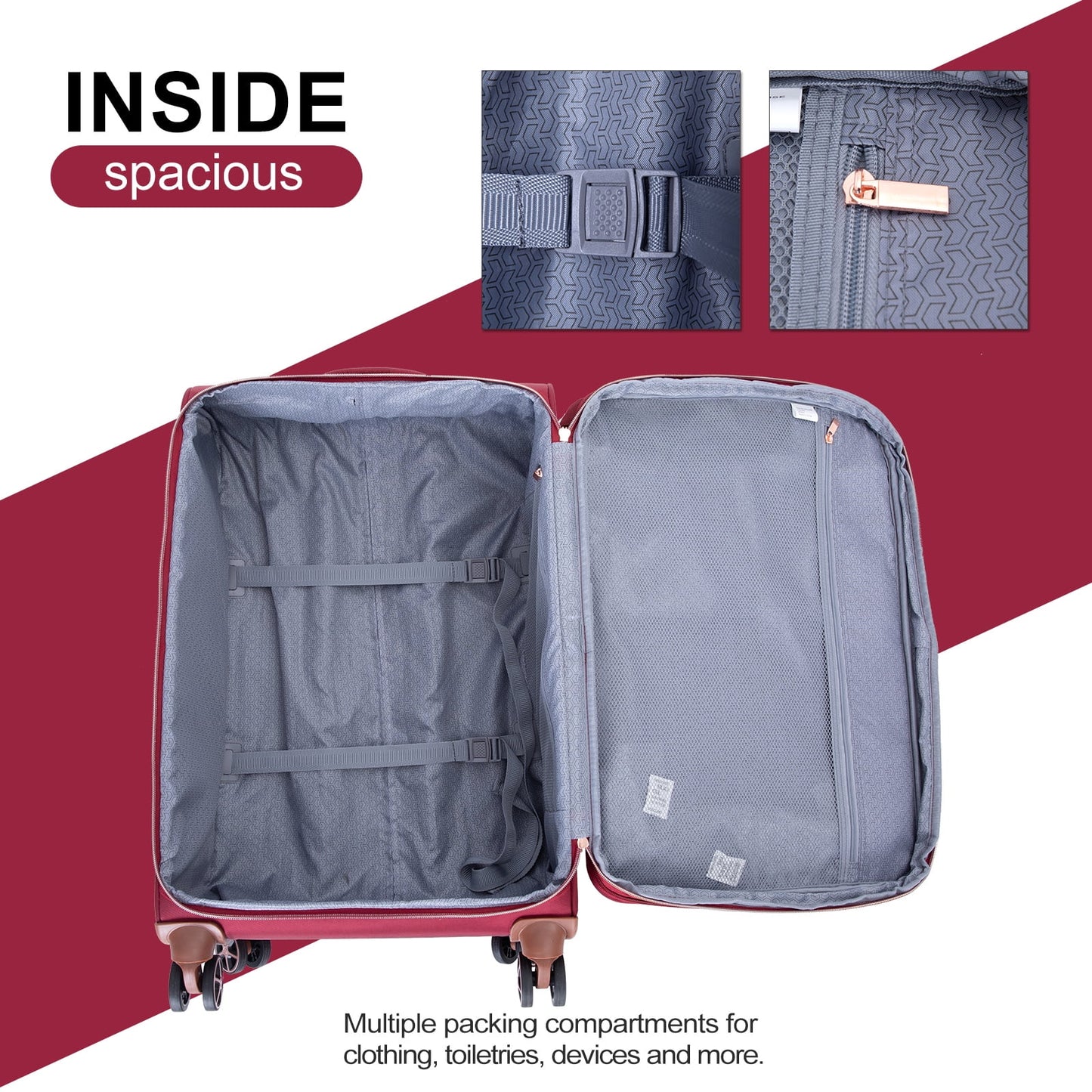 Travelhouse 4 Piece Luggage Set Softside Expandable Lightweight Suitcase with Double Spinner Wheels.(Black)