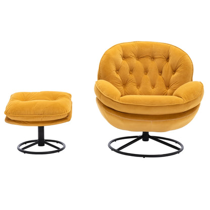 Velvet Swivel Accent Chair with Ottoman Set, Modern Tufted Armchair with Footrest for Living Room Reading TV Chairs for Adults, Comfy Chaise Lounge Chairs with 360 Degree Swiveling for Bedroom, Pink