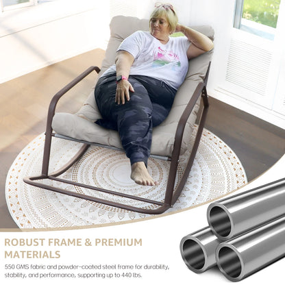 RADIATA Oversized Rocking Chair with Footrest, RADIATA Patio Papasan Rocking Recliner for Indoor Outdoor Use, Heavy Duty Wicker Lounge Chair, 450lbs, Beige