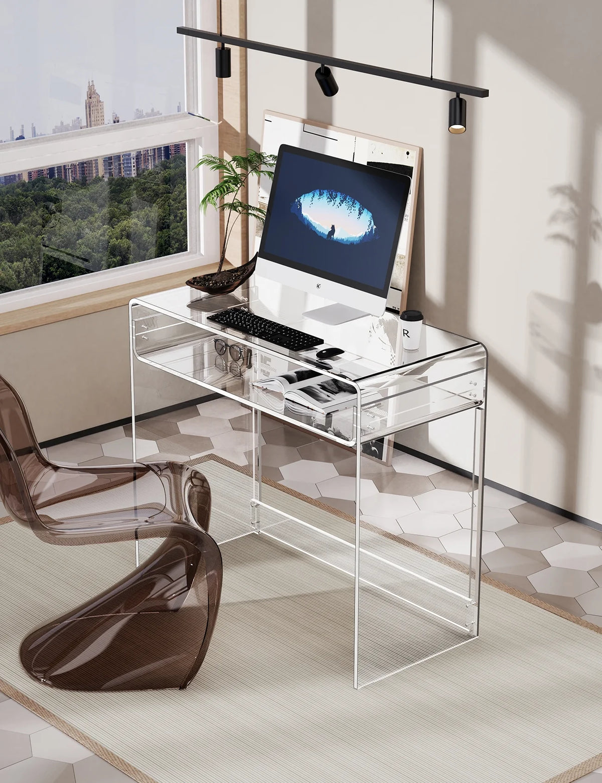 Solaround Acrylic Modern and Sleek Computer Office Desk, Clear