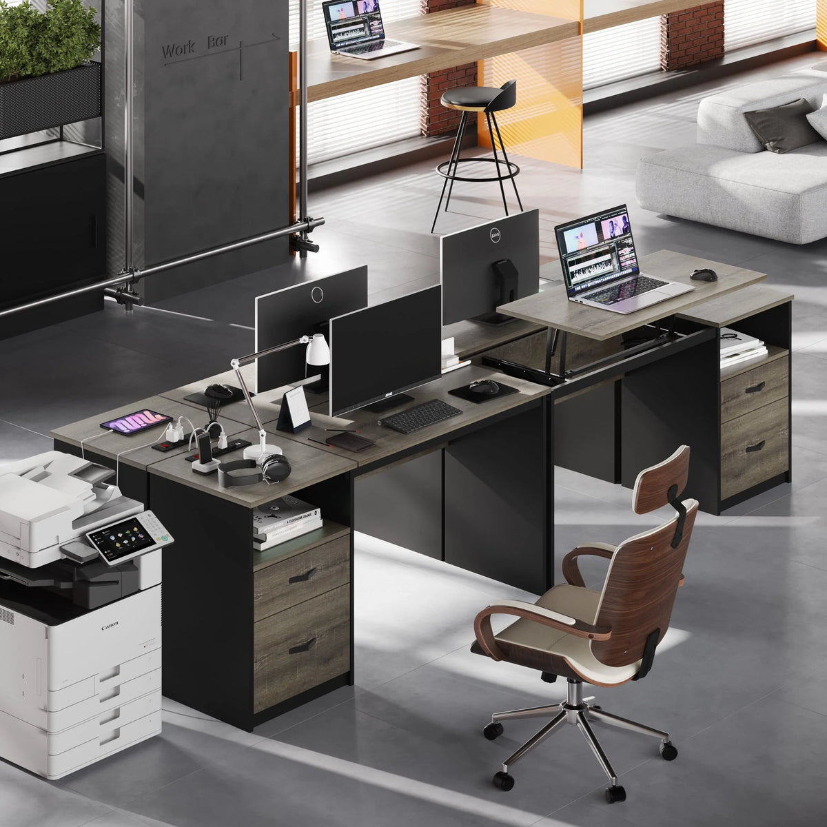 Bestier Computer Desk with Drawers Power Outlet  60" Office Desk Lift Top Desk, Gray