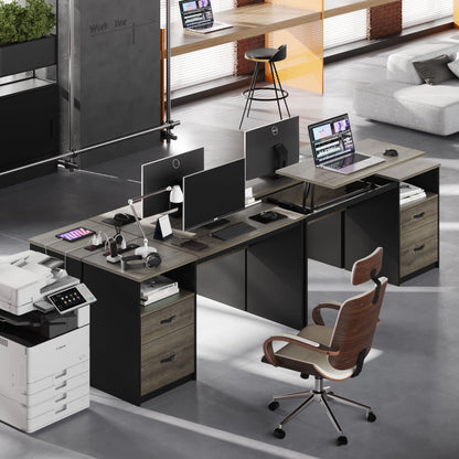 Bestier Computer Desk with Drawers Power Outlet  60" Office Desk Lift Top Desk, Gray