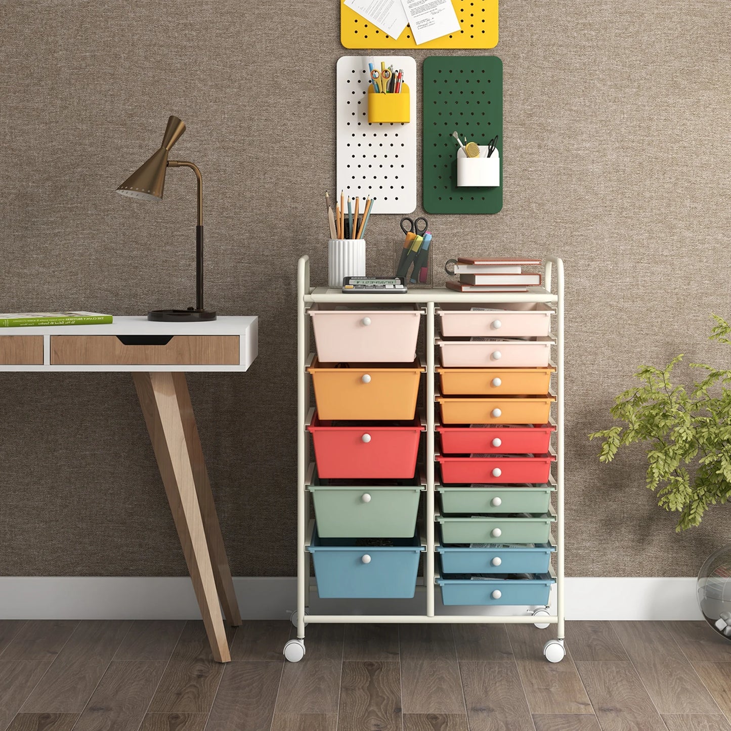 Costway 15 Drawer Rolling Storage Cart Tools Scrapbook Paper Office School Organizer White