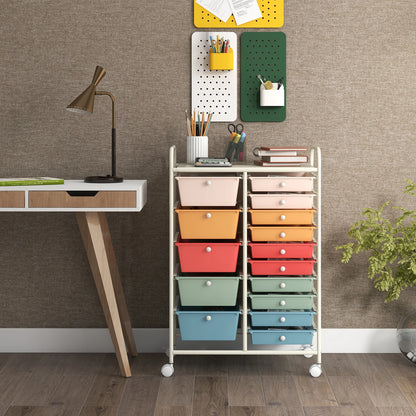 Costway 15 Drawer Rolling Storage Cart Tools Scrapbook Paper Office School Organizer White