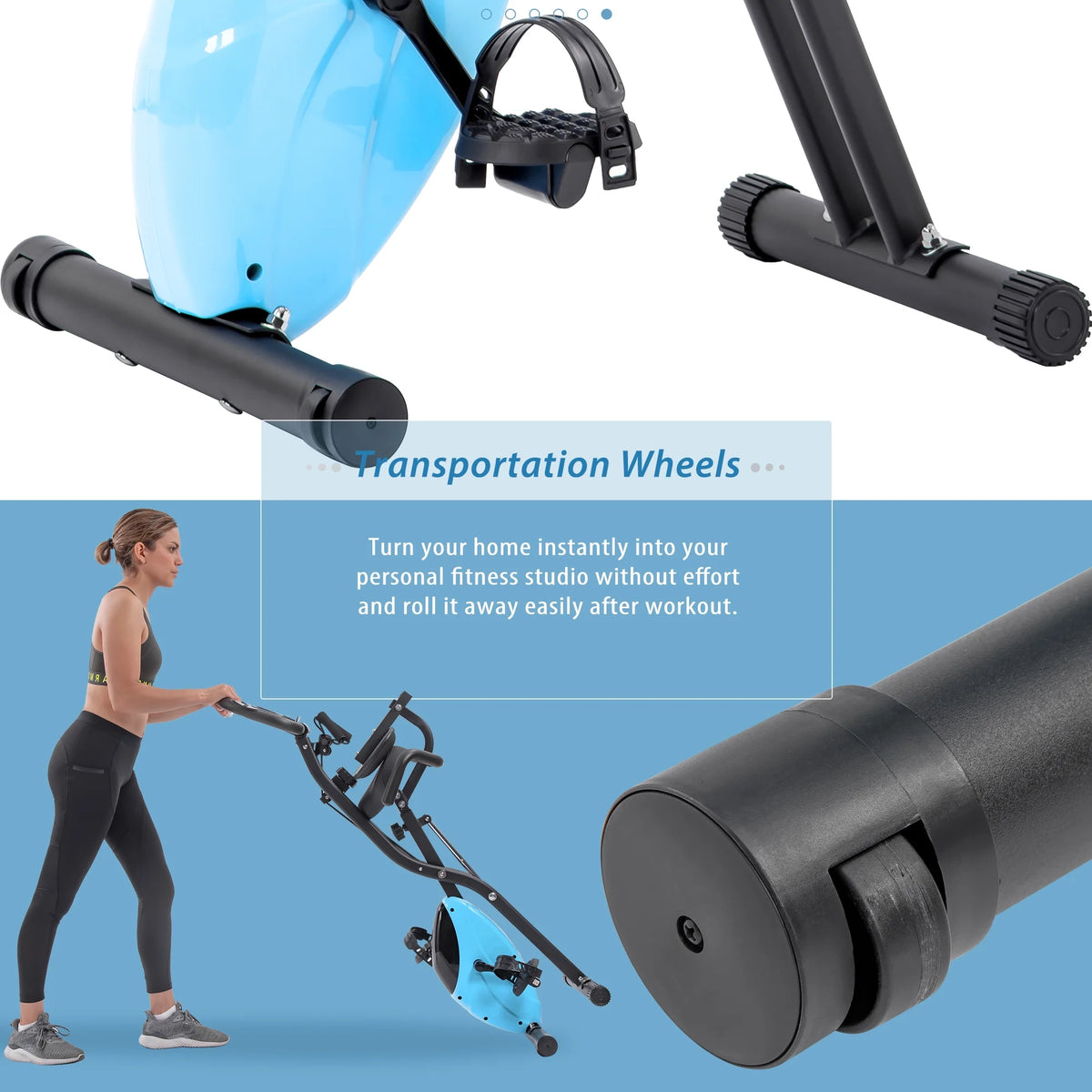Exercise Bike Foldable Fitness Indoor Stationary Bike Magnetic Upright Recumbent Exercise Bike for Home Workout - Light Blue