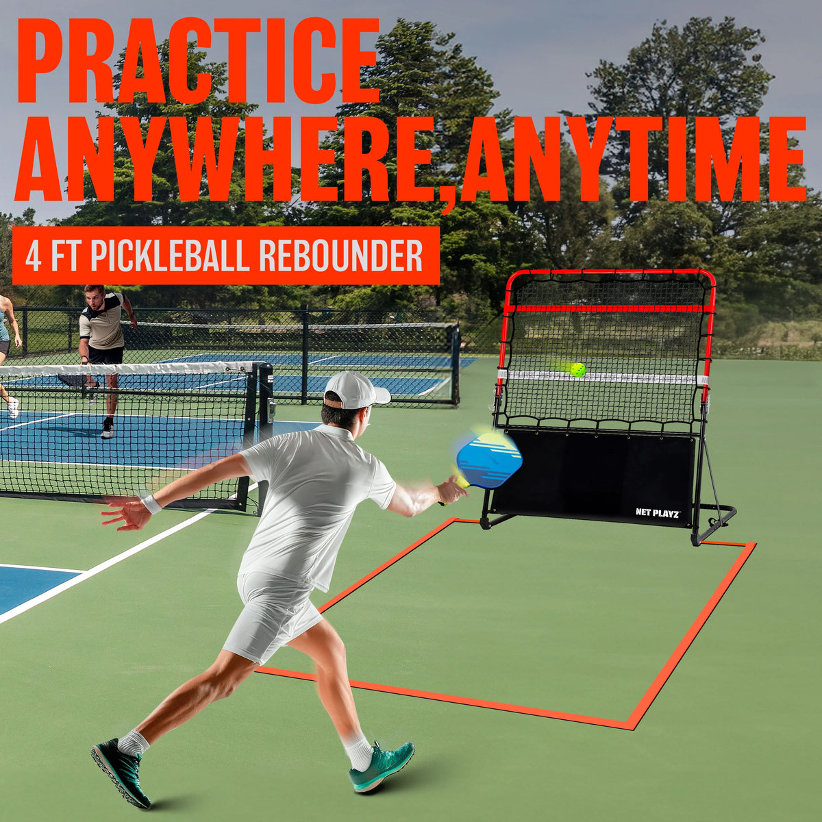 4ft Portable Pickleball Rebounder Training Aid for Pro Player Level 4.0+, Adjustable Angle Easy Setup & Storage - Perfect Your Forehands Backhands Dinks Volleys Accuracy Coordination Kitchen Control