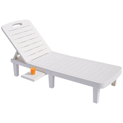 Patio Lounge Chair Set of 2, Adjustable Chaise with Side Table, Outdoor Lounger Recliner for Poolside, Patio, Backyard, Wood Texture Design | Waterproof | Easy to Assemble | Max Weight 330 lbs White