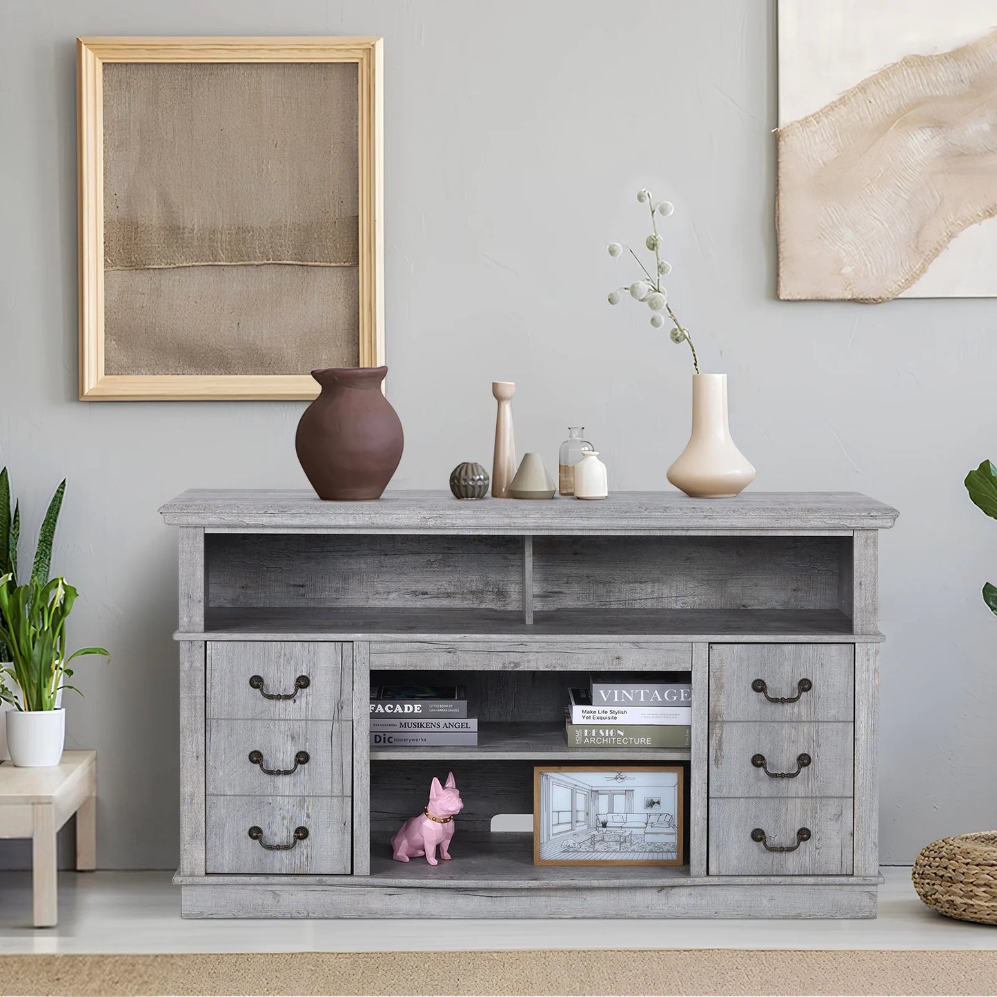 TV Stand for 65 Inch TV, Entertainment Center with Two Glass Barn Doors and Storage Cabinet Table, Farmhouse Style Media Console Table for Living Room(Coffee)