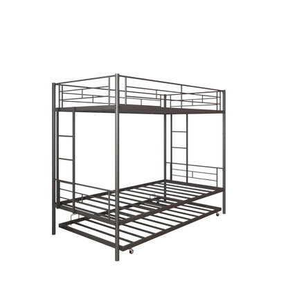 Seizeen Bunk Bed Twin Over Twin Size, Metal Triple Bunk Bed with Trundle, Black Heavy Duty Bunk Bed Frame Per Bed Up to 400LBS, 2 Side Ladders and All-round Safety Guard Rails