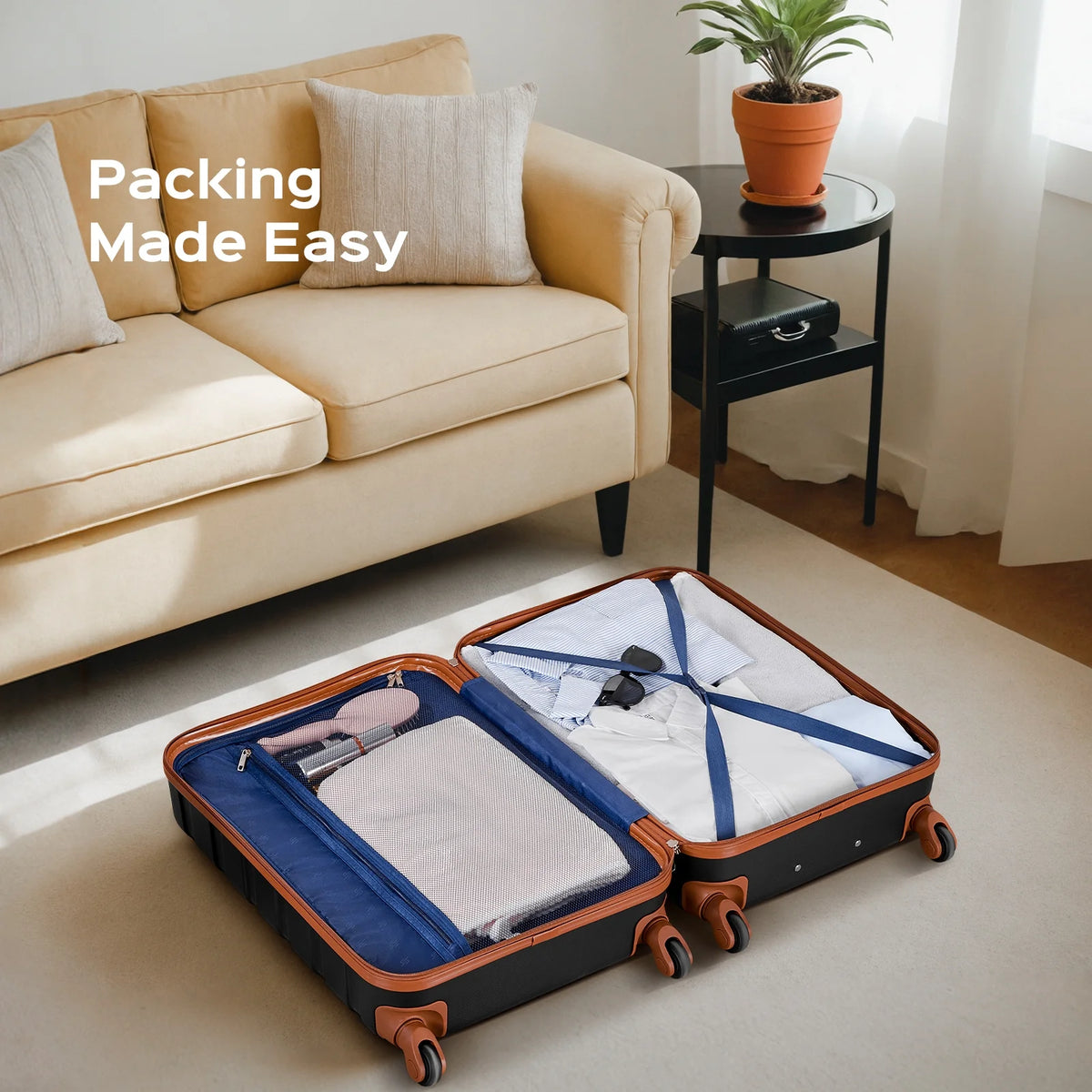 3 Piece Luggage Sets Hard Shell Suitcase Set with Spinner Wheels for Travel Trips Business 20" 24" 28", Rose Gold